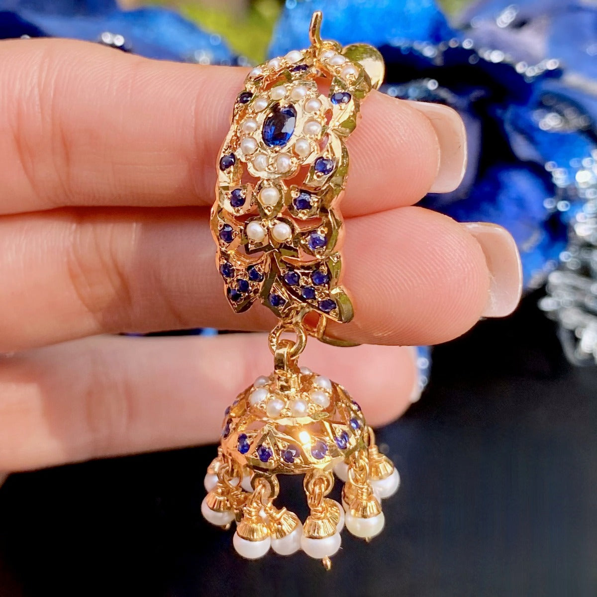 pakistani navy blue jhumka earrings