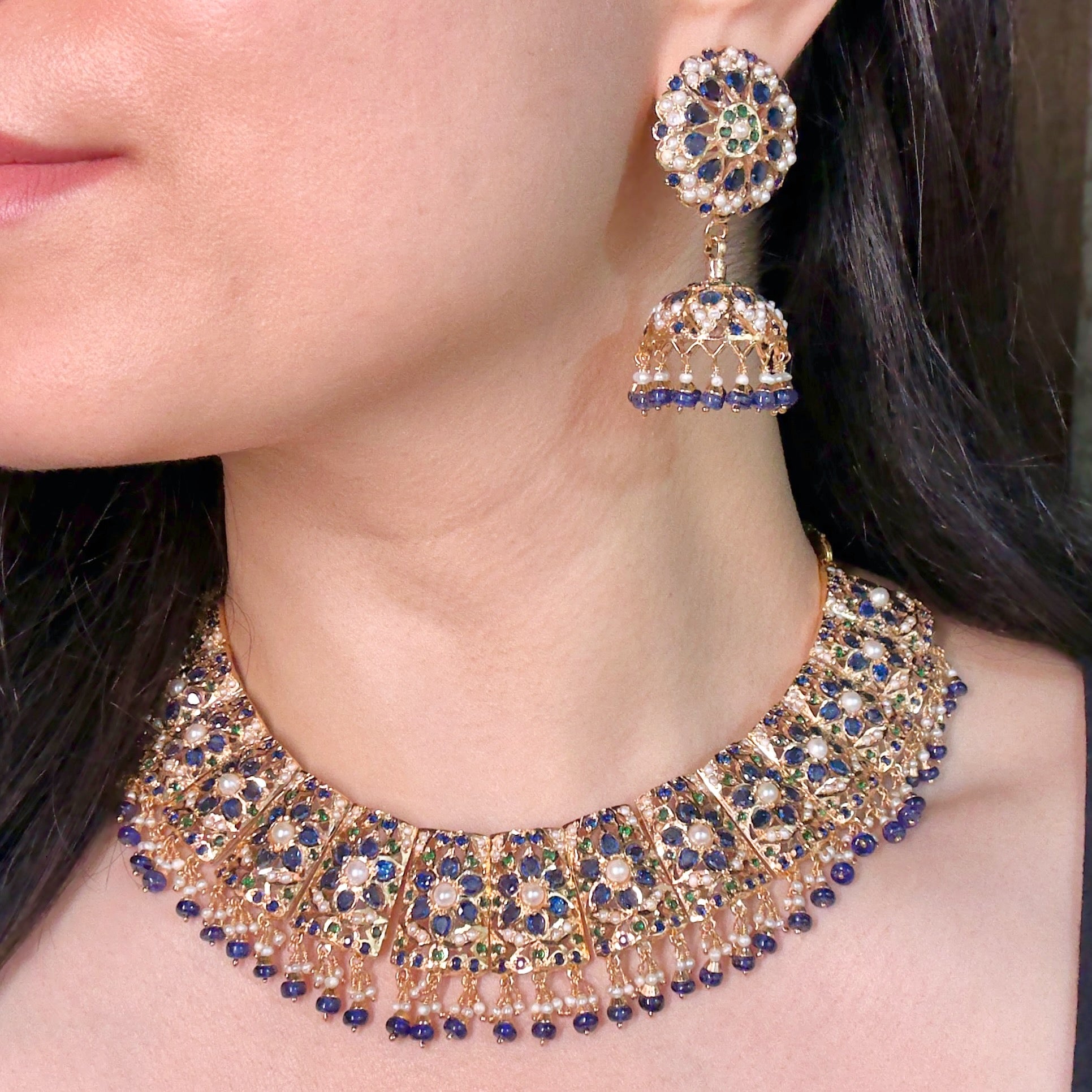 Alluring Jadau Necklace with Jhumka Earrings | Gold Plated on Silver