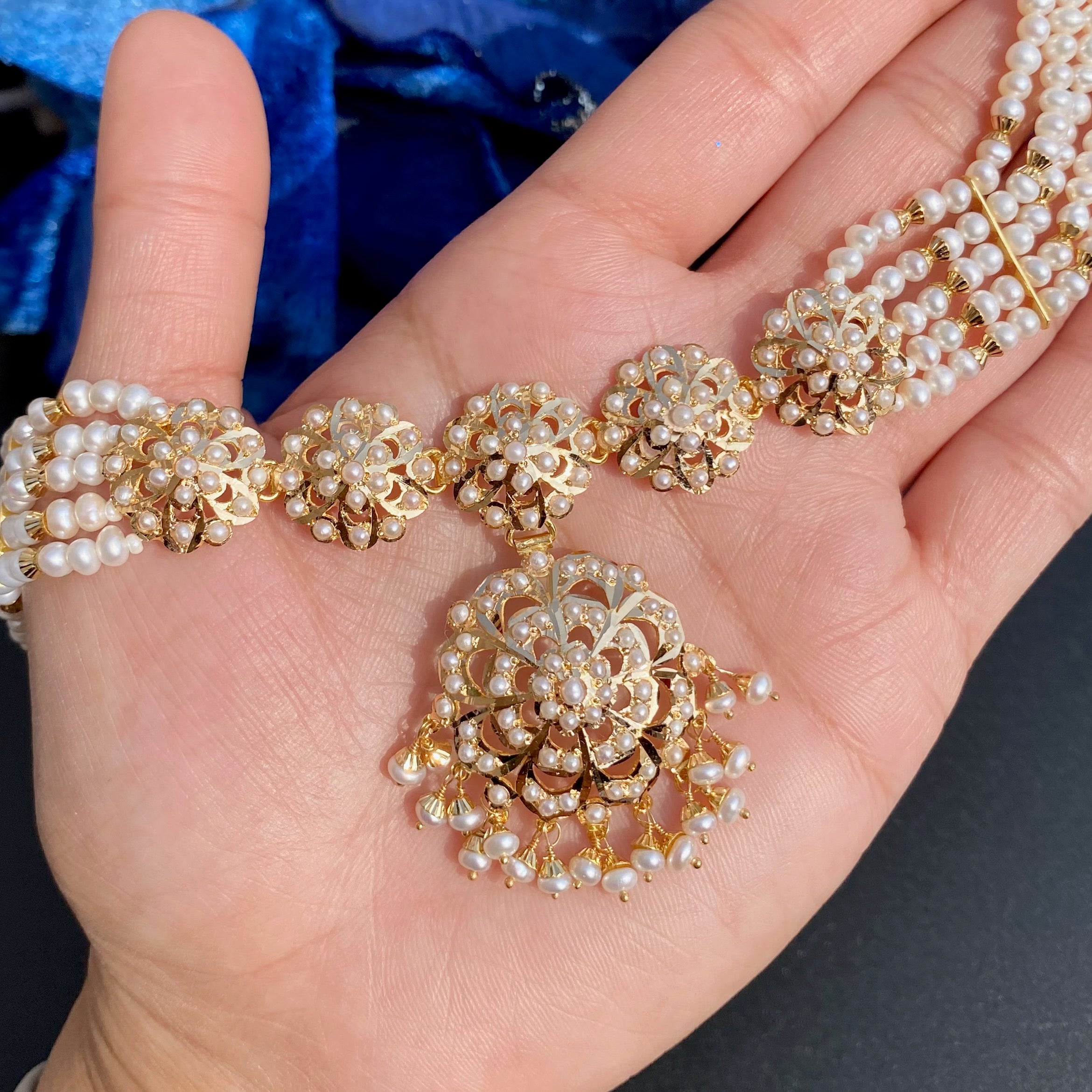 Gold Choker Set | Freshwatetr Pearls | Light Weight Jadau Jewelry