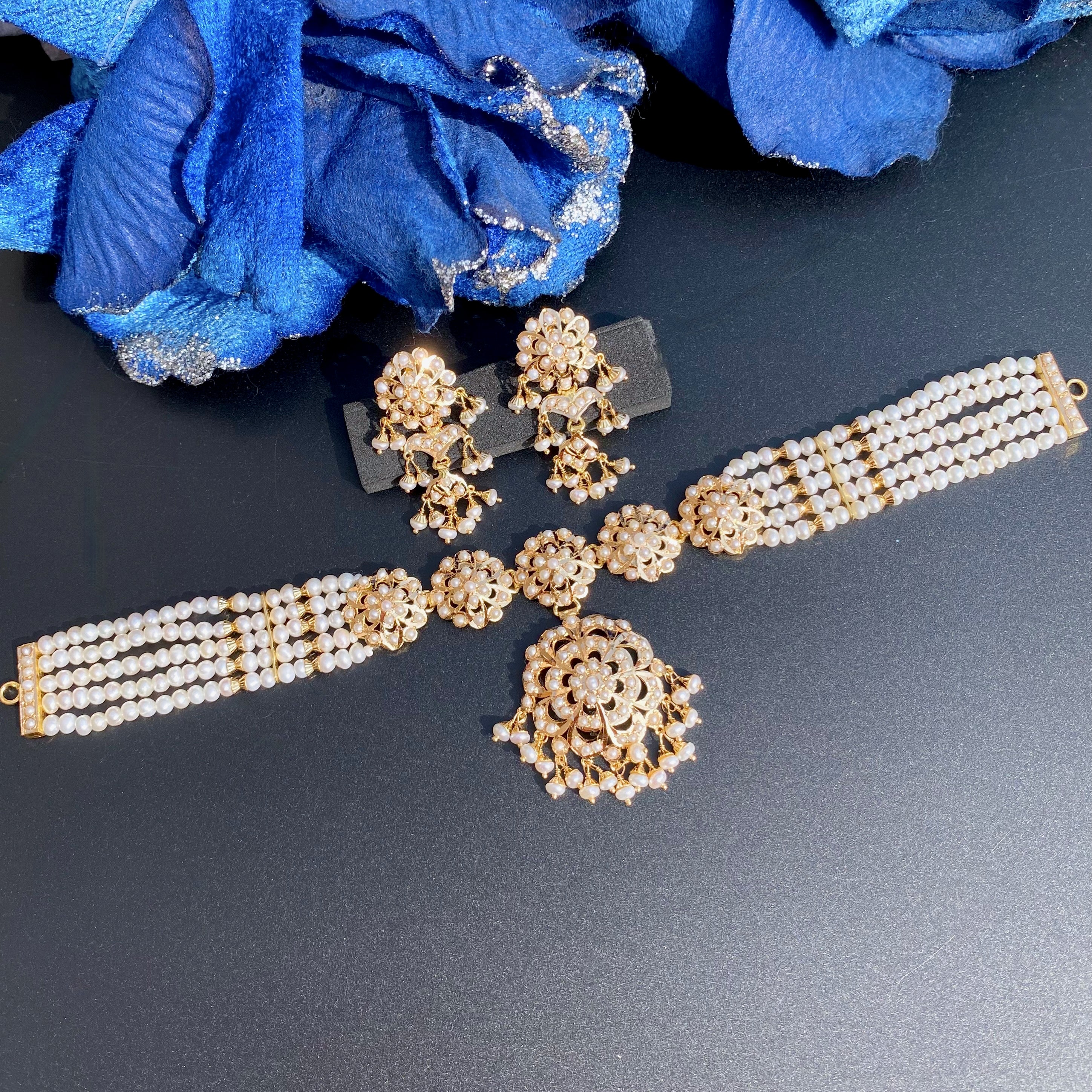 Gold Choker Set | Freshwatetr Pearls | Light Weight Jadau Jewelry
