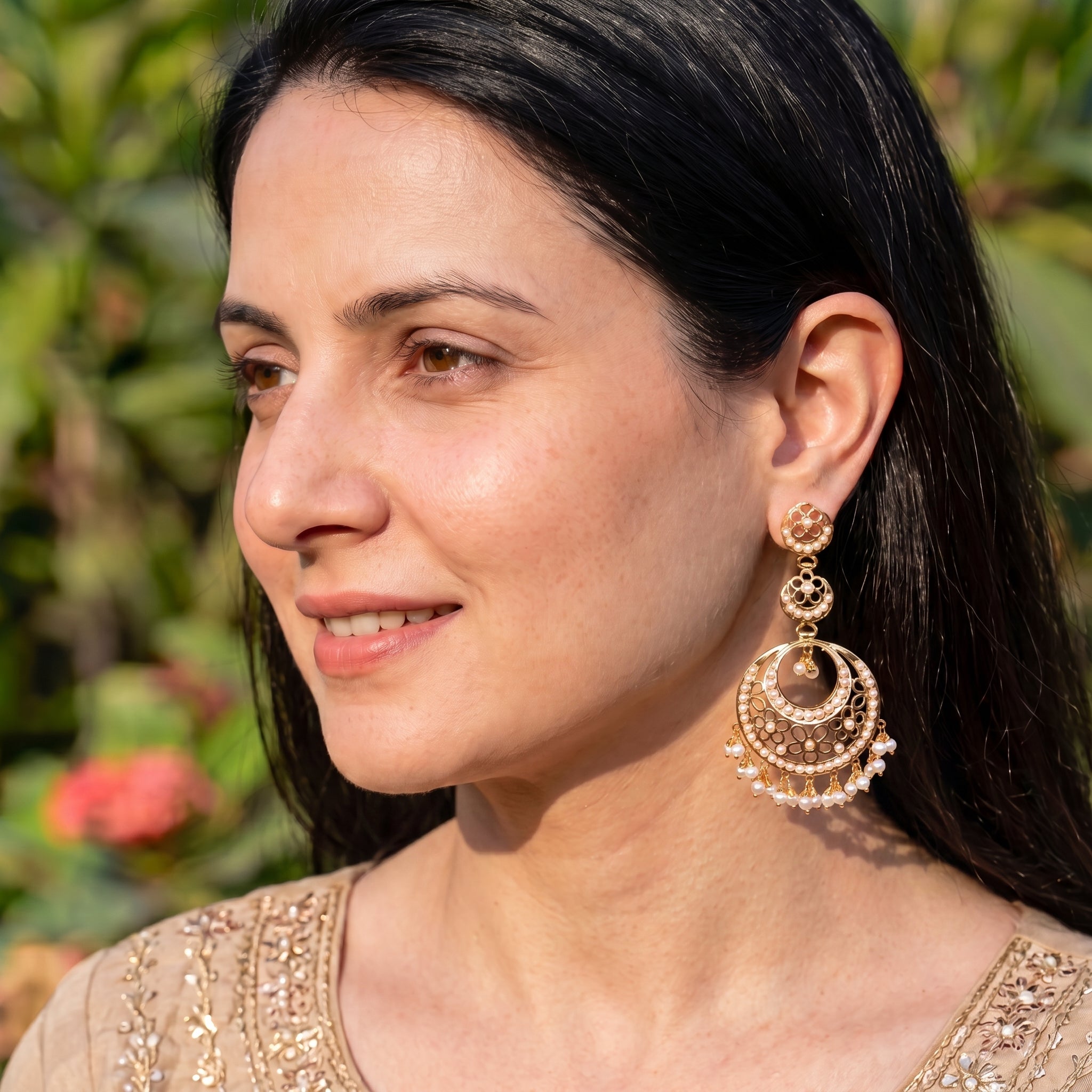 Long Pearl Silver Chandbali | Jaali Earrings Design | Contemporary Design ER 408