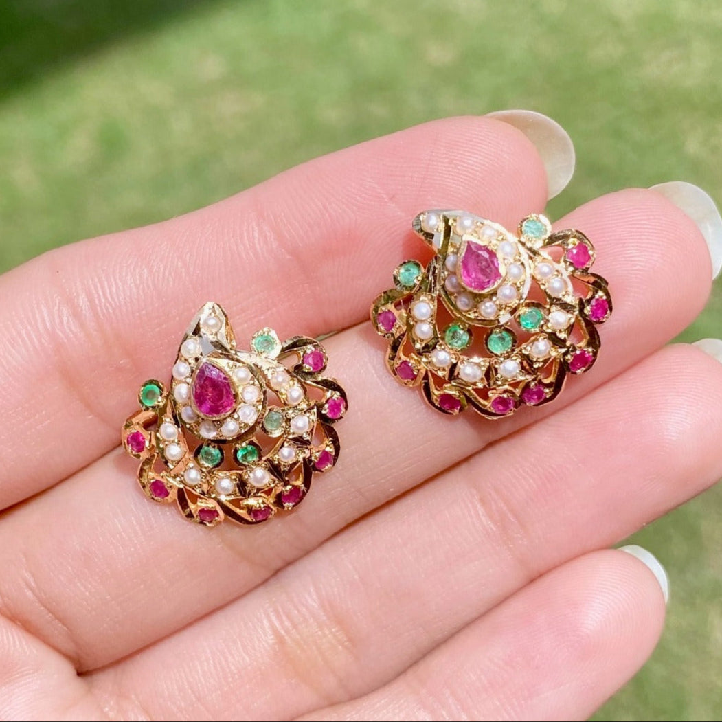 ruby emerald gold studs for women online