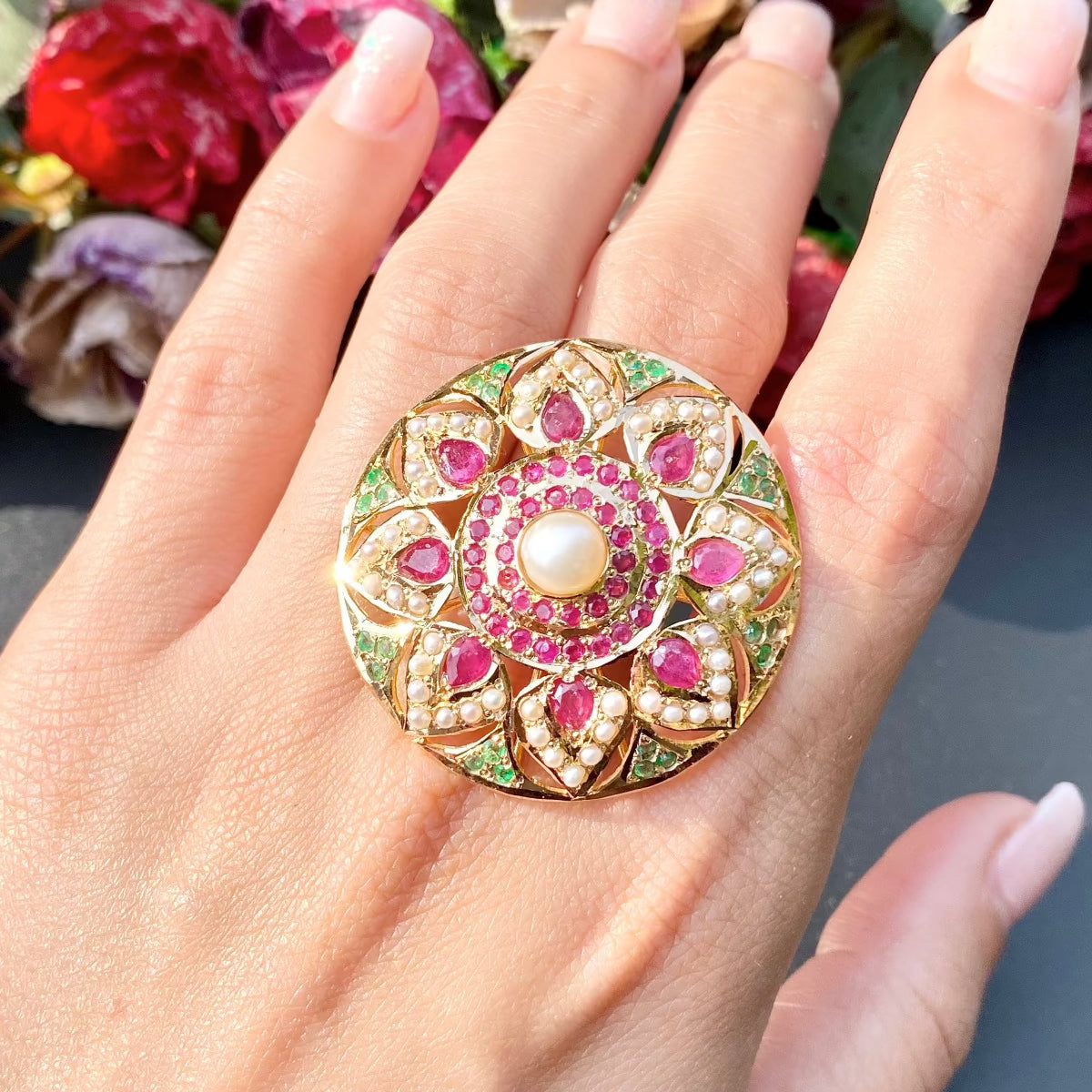 indian gold cocktail ring jadau in usa