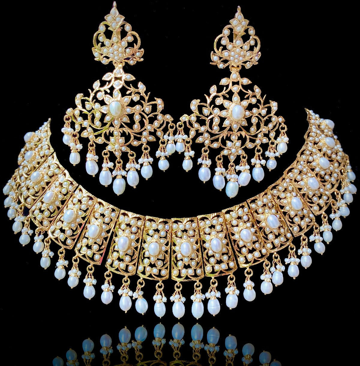 modern pearl jadau necklace set studded