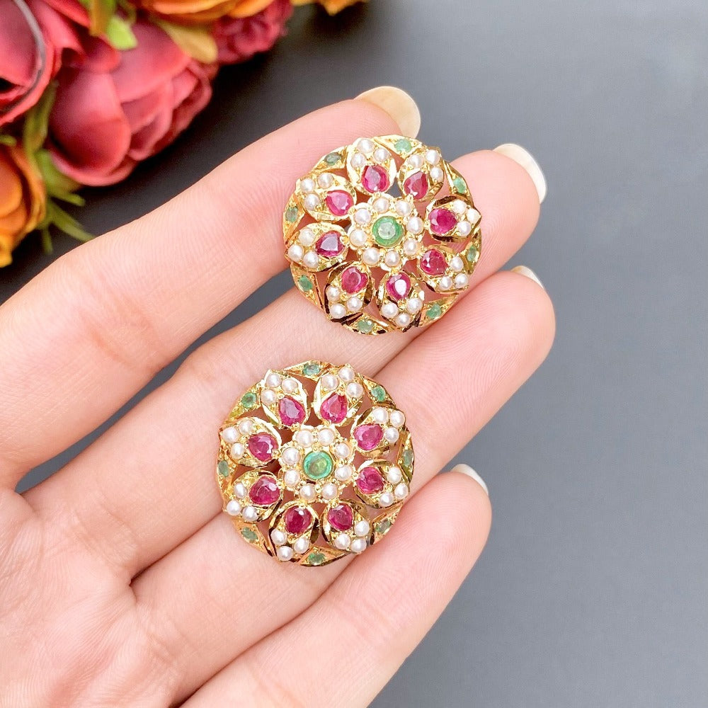 tanishq multicoloured round studs in 22k gold