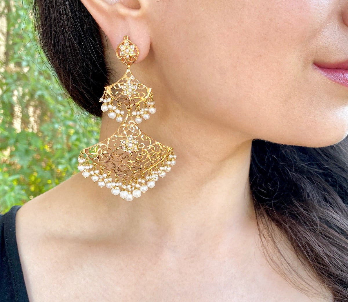 shop gold earring in pearls for women online