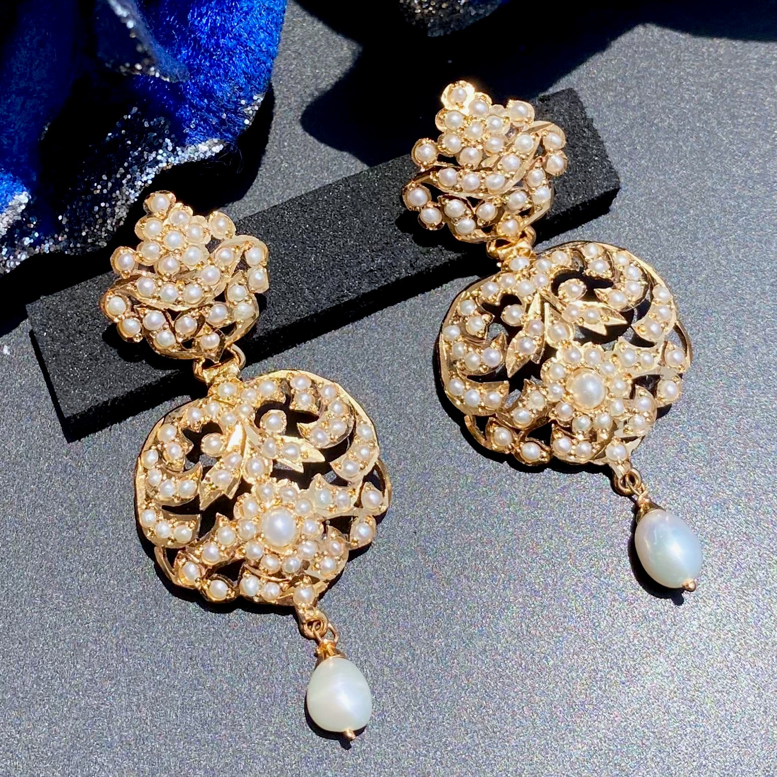 Indian Pearl Necklace Set | Antique Edwardian Style Design | Gold Plated on Silver