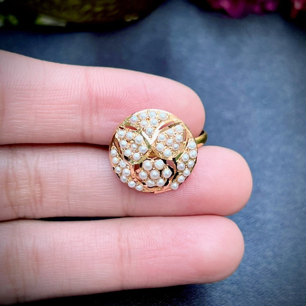 handmade dainty 22k gold ring set with pearls