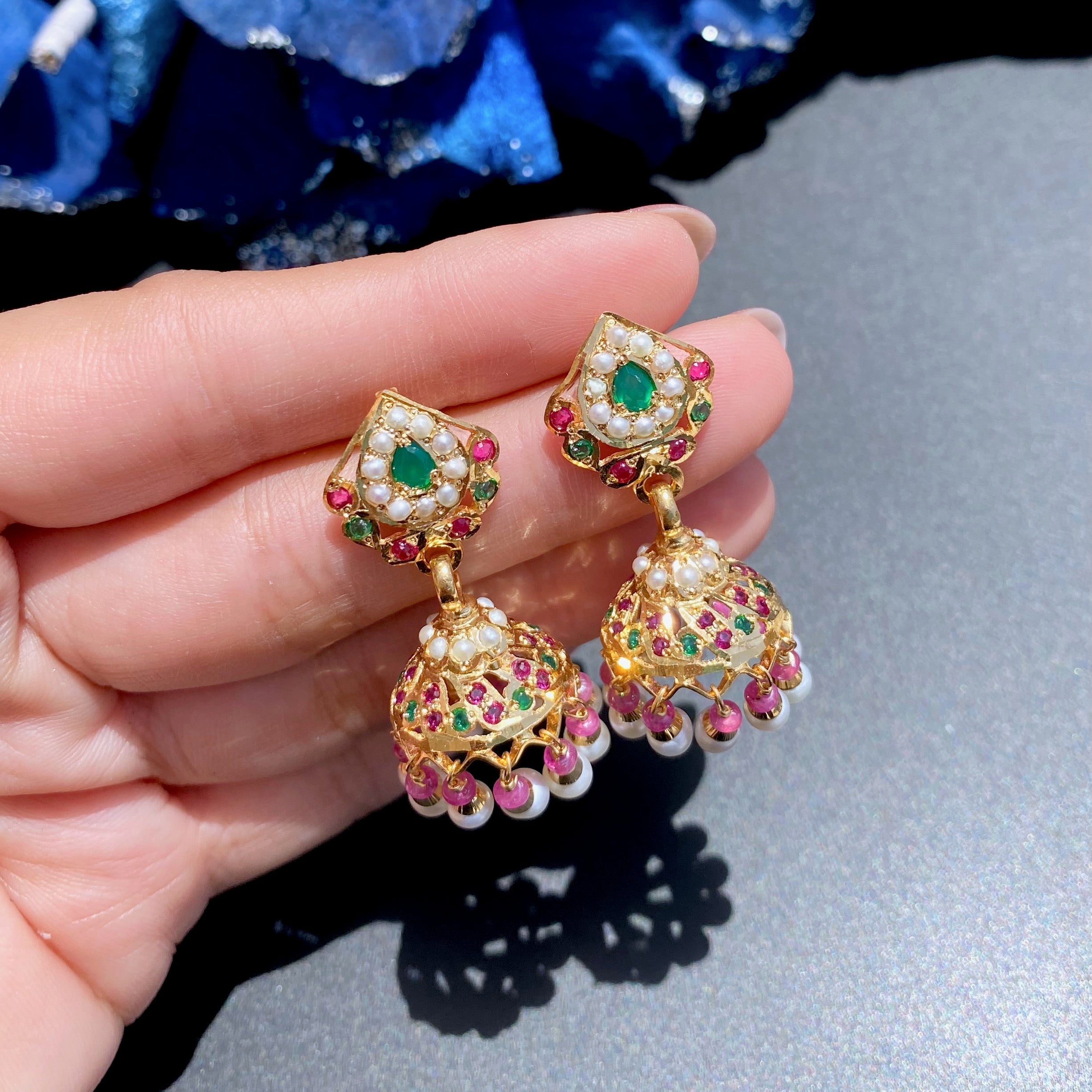 Small Light Weight Jhumka Earrings | Fine Indian Earrings on Silver Base ER 580