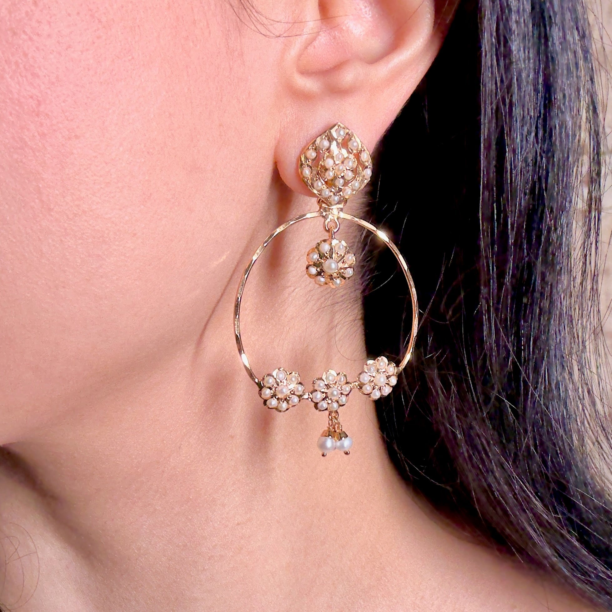Dainty Pearl Chandbali Earrings on Silver | For Girls ER 560