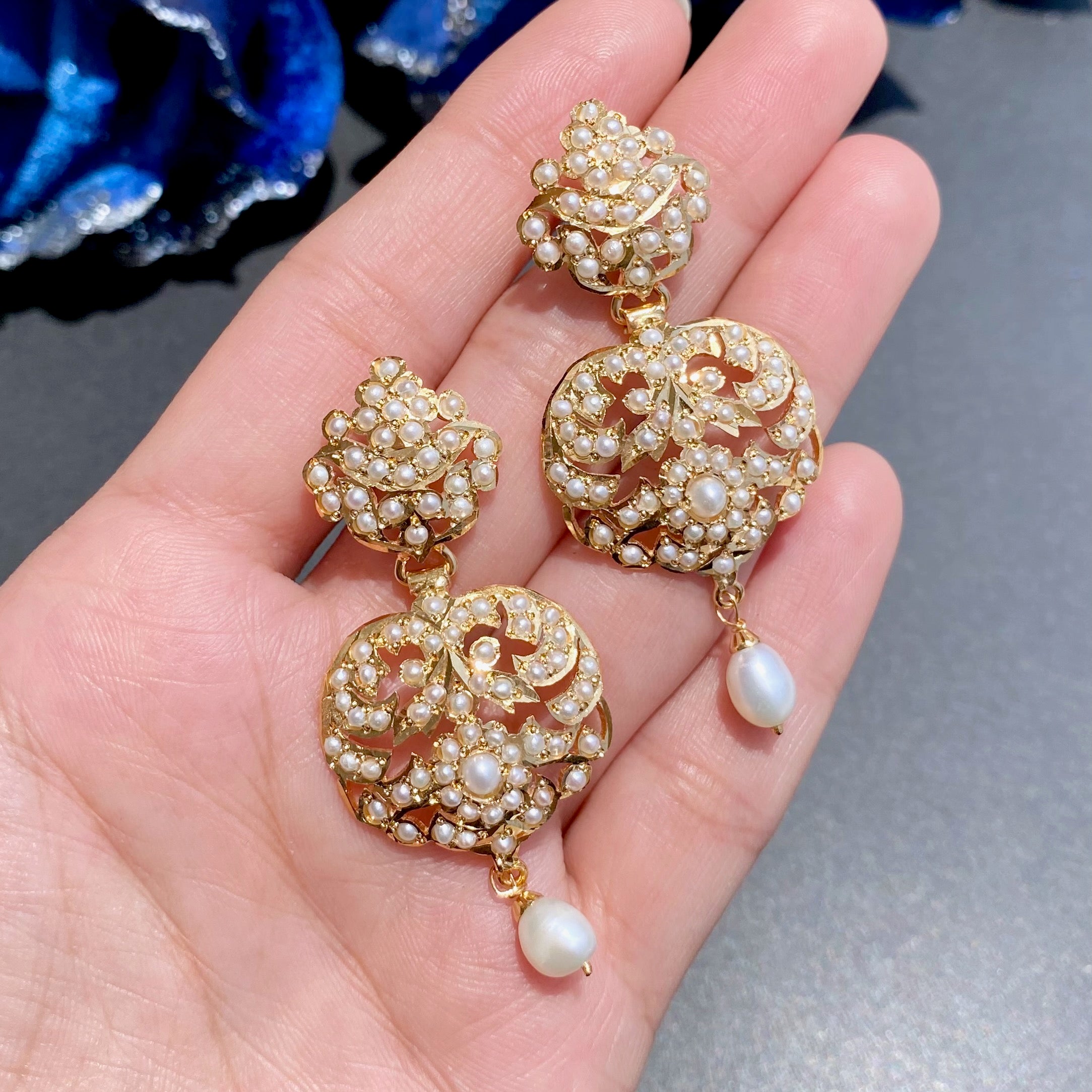 Indian Pearl Necklace Set | Antique Edwardian Style Design | Gold Plated on Silver