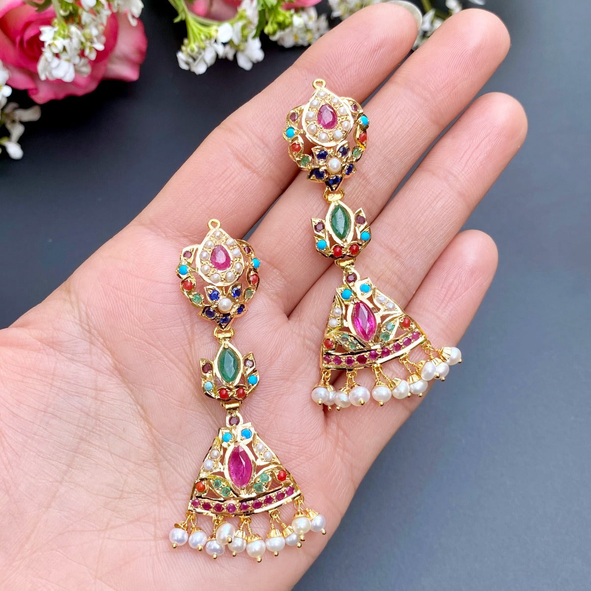 22k gold navrathan earrings online