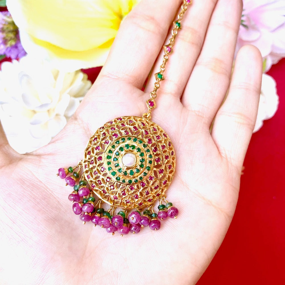 Round punjabi Jadau Tikka | Gold Plated Silver | Indian Jewellery