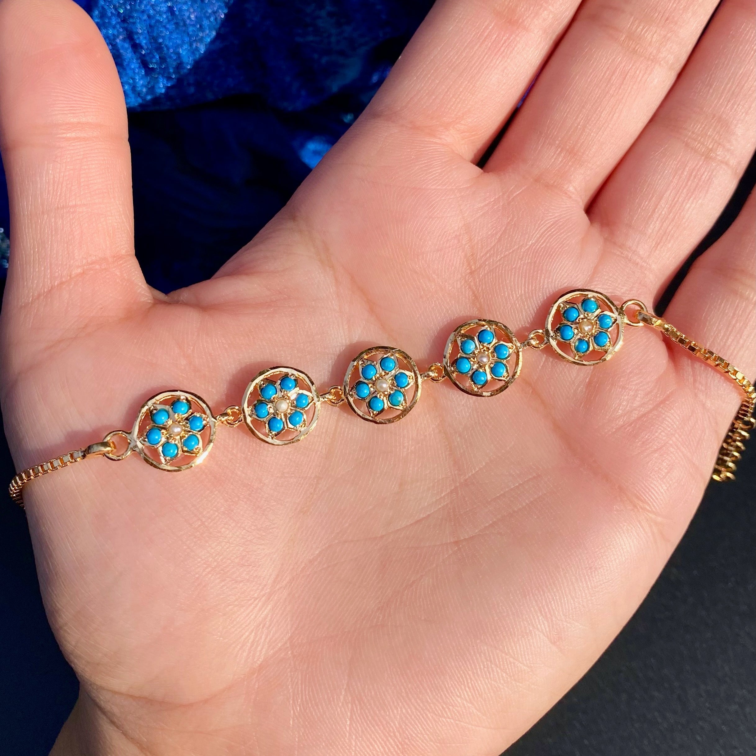 delicate stackable bracelet with turquoise