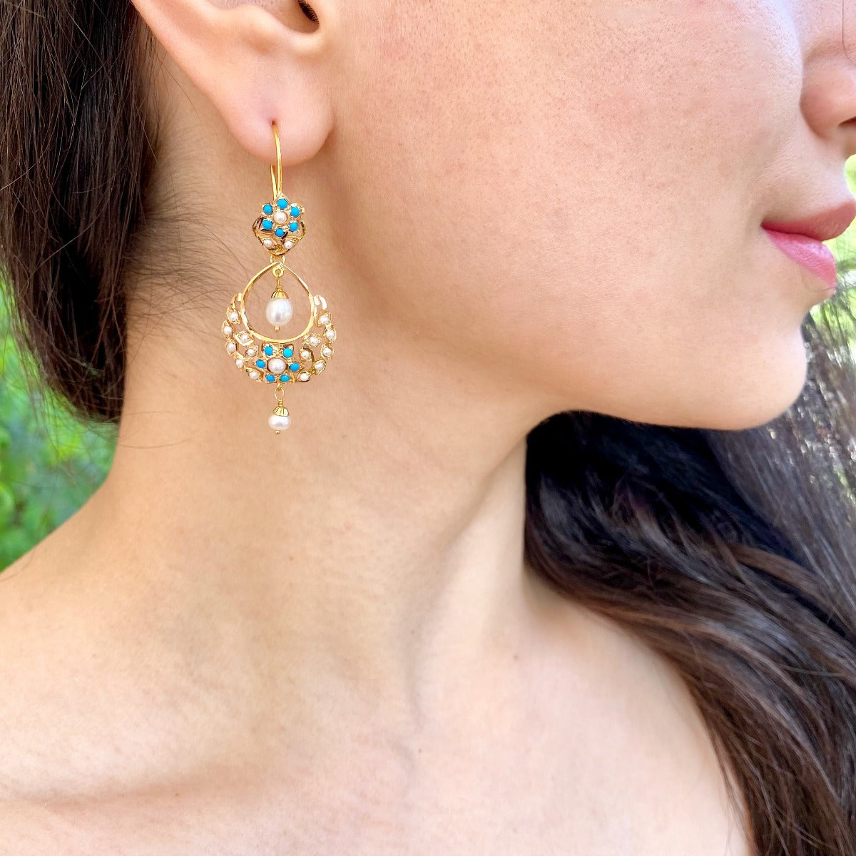 buy indian turquoise chandbali earrings online