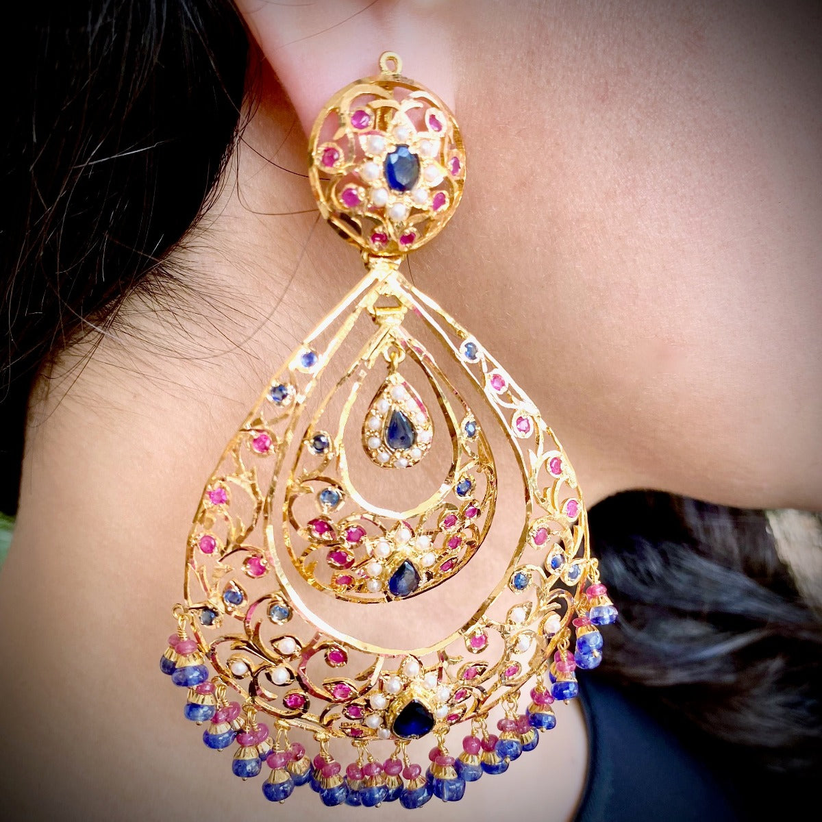 heavy gold chandbalis earrings for women