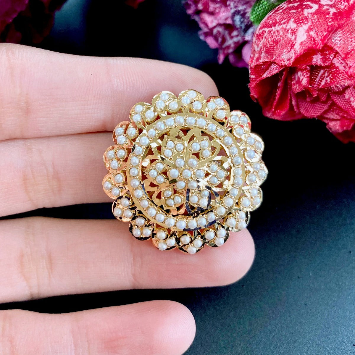 virani pearl ring in real 22k gold